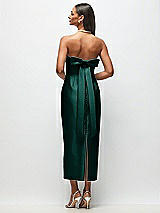 Side View Thumbnail - Evergreen Strapless Cuff Satin Midi Dress with Column Skirt & Back Bow 