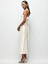 Front View Thumbnail - Ivory Strapless Cuff Satin Midi Dress with Column Skirt & Back Bow 