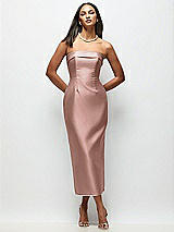 Rear View Thumbnail - Neu Nude Strapless Cuff Satin Midi Dress with Column Skirt & Back Bow 
