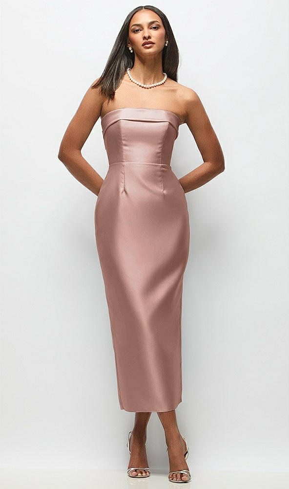 Back View - Neu Nude Strapless Cuff Satin Midi Dress with Column Skirt & Back Bow 