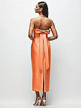 Side View Thumbnail - Portofino Orange Strapless Cuff Satin Midi Dress with Column Skirt & Back Bow 