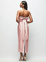 Side View Thumbnail - Rose Strapless Cuff Satin Midi Dress with Column Skirt & Back Bow 