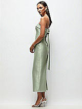 Front View Thumbnail - Sage Strapless Cuff Satin Midi Dress with Column Skirt & Back Bow 