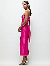 Front View Thumbnail - Think Pink Strapless Cuff Satin Midi Dress with Column Skirt & Back Bow 