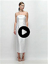 Video 1 Thumbnail - Mojito Strapless Cuff Satin Midi Dress with Column Skirt & Back Bow 