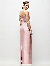 Rear View Thumbnail - Ballet Pink Scoop Neck Satin Column Maxi Dress with Bow at Empire Waist