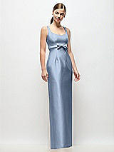 Front View Thumbnail - Cloudy Scoop Neck Satin Column Maxi Dress with Bow at Empire Waist