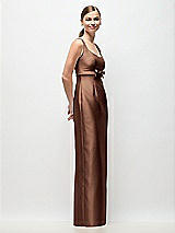 Side View Thumbnail - Cognac Scoop Neck Satin Column Maxi Dress with Bow at Empire Waist