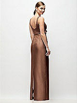 Rear View Thumbnail - Cognac Scoop Neck Satin Column Maxi Dress with Bow at Empire Waist