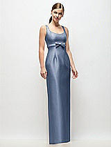 Front View Thumbnail - Larkspur Blue Scoop Neck Satin Column Maxi Dress with Bow at Empire Waist