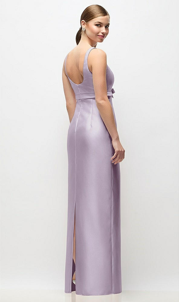Back View - Lilac Haze Scoop Neck Satin Column Maxi Dress with Bow at Empire Waist