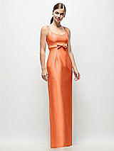 Front View Thumbnail - Portofino Orange Scoop Neck Satin Column Maxi Dress with Bow at Empire Waist