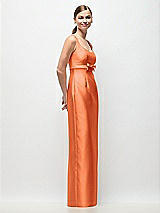 Side View Thumbnail - Portofino Orange Scoop Neck Satin Column Maxi Dress with Bow at Empire Waist