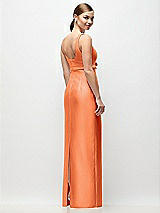 Rear View Thumbnail - Portofino Orange Scoop Neck Satin Column Maxi Dress with Bow at Empire Waist