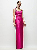 Front View Thumbnail - Think Pink Scoop Neck Satin Column Maxi Dress with Bow at Empire Waist