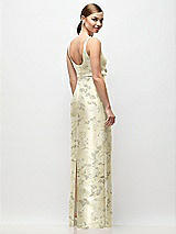 Rear View Thumbnail - Butter Yellow Floral Scoop Neck Floral Satin Column Maxi Dress with Bow at Empire Waist
