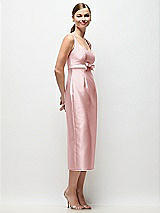 Side View Thumbnail - Ballet Pink Scoop Neck Satin Column Midi Dress with Bow at Empire Waist