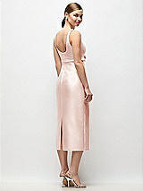 Rear View Thumbnail - Blush Scoop Neck Satin Column Midi Dress with Bow at Empire Waist