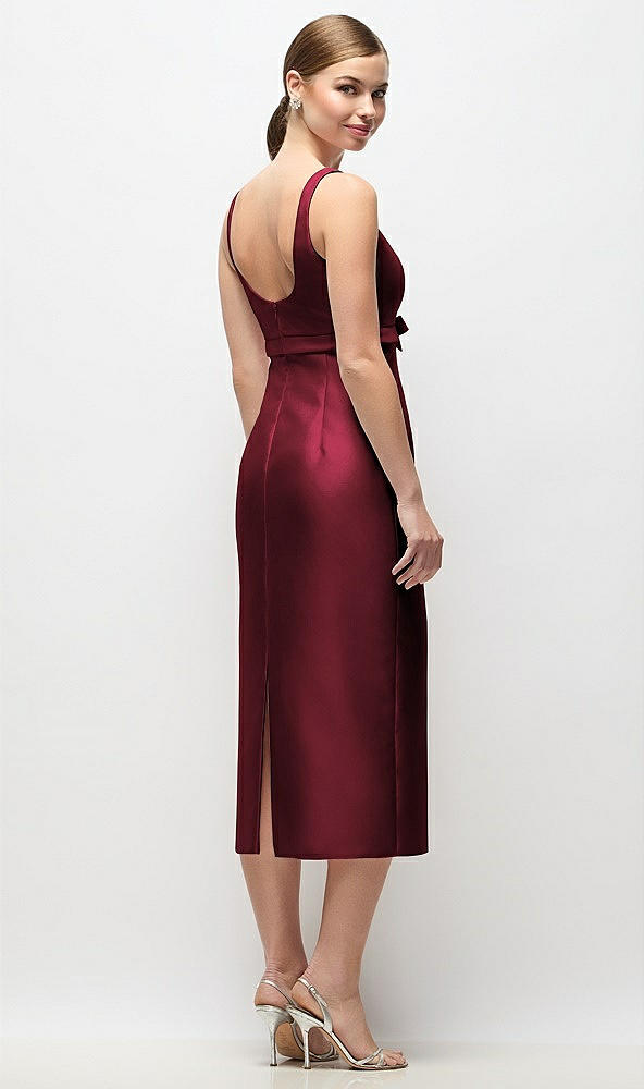 Back View - Cabernet Scoop Neck Satin Column Midi Dress with Bow at Empire Waist