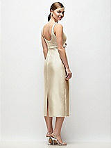Rear View Thumbnail - Champagne Scoop Neck Satin Column Midi Dress with Bow at Empire Waist