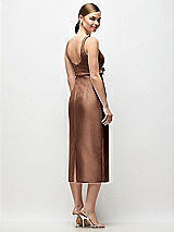 Rear View Thumbnail - Cognac Scoop Neck Satin Column Midi Dress with Bow at Empire Waist
