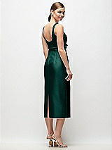 Rear View Thumbnail - Evergreen Scoop Neck Satin Column Midi Dress with Bow at Empire Waist