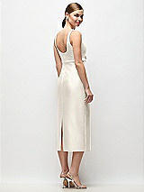 Rear View Thumbnail - Ivory Scoop Neck Satin Column Midi Dress with Bow at Empire Waist