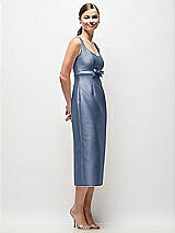 Side View Thumbnail - Larkspur Blue Scoop Neck Satin Column Midi Dress with Bow at Empire Waist