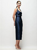 Side View Thumbnail - Midnight Navy Scoop Neck Satin Column Midi Dress with Bow at Empire Waist