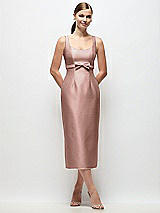 Front View Thumbnail - Neu Nude Scoop Neck Satin Column Midi Dress with Bow at Empire Waist