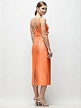 Rear View Thumbnail - Portofino Orange Scoop Neck Satin Column Midi Dress with Bow at Empire Waist