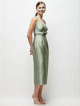 Side View Thumbnail - Sage Scoop Neck Satin Column Midi Dress with Bow at Empire Waist