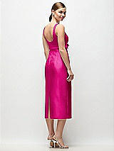 Rear View Thumbnail - Think Pink Scoop Neck Satin Column Midi Dress with Bow at Empire Waist