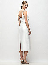 Rear View Thumbnail - White Scoop Neck Satin Column Midi Dress with Bow at Empire Waist