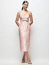Front View Thumbnail - Bow And Blossom Print Scoop Neck Floral Satin Column Midi Dress with Bow at Empire Waist