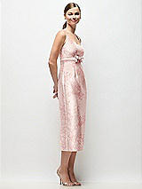 Side View Thumbnail - Bow And Blossom Print Scoop Neck Floral Satin Column Midi Dress with Bow at Empire Waist