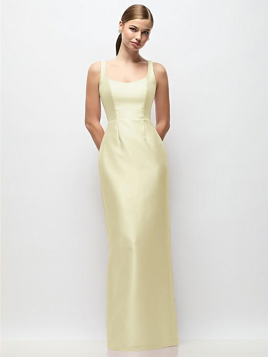 Scoop Neck Satin Column Maxi Dress