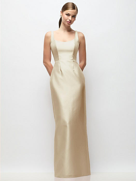 Scoop Neck Satin Column Maxi Dress