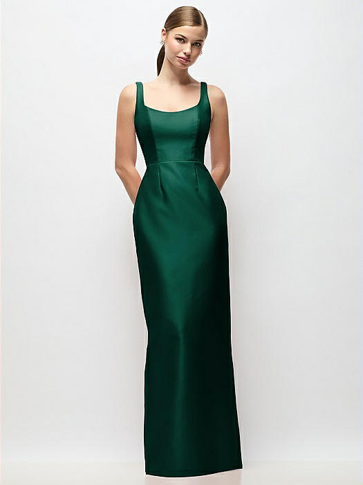 Scoop Neck Satin Column Maxi Dress