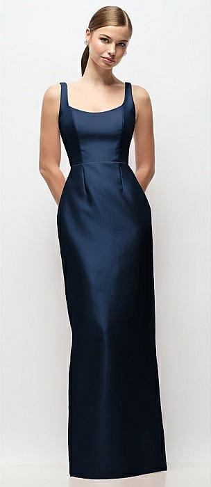 Scoop Neck Satin Column Maxi Dress