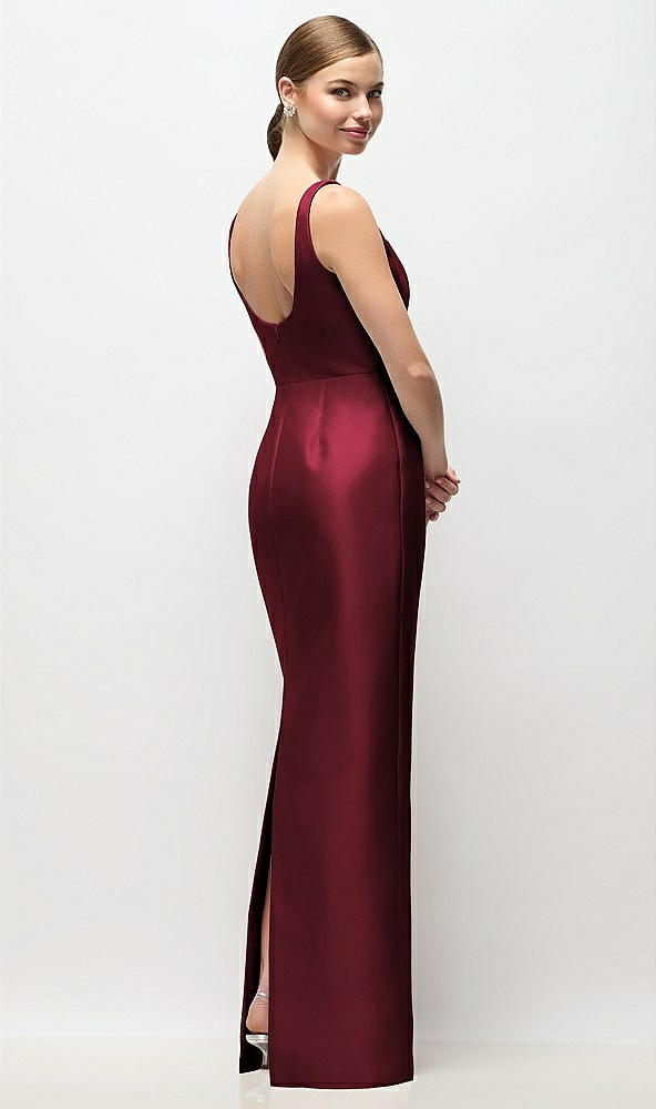 Back View - Cabernet Scoop Neck Satin Column Maxi Dress
