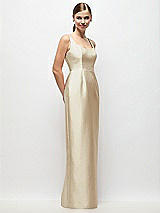 Side View Thumbnail - Champagne Scoop Neck Satin Column Maxi Dress