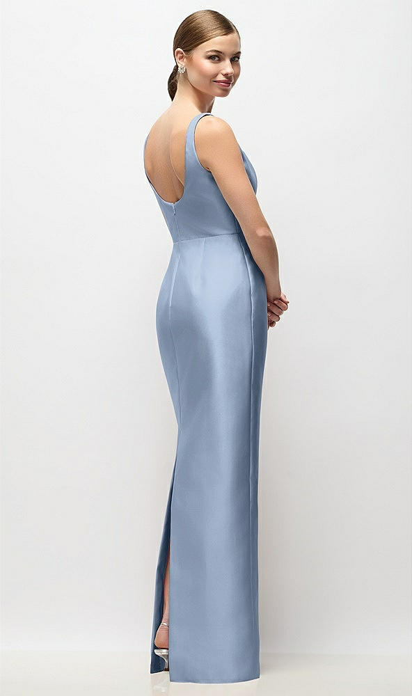 Back View - Cloudy Scoop Neck Satin Column Maxi Dress