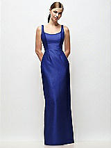 Front View Thumbnail - Cobalt Blue Scoop Neck Satin Column Maxi Dress