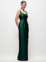 Side View Thumbnail - Evergreen Scoop Neck Satin Column Maxi Dress