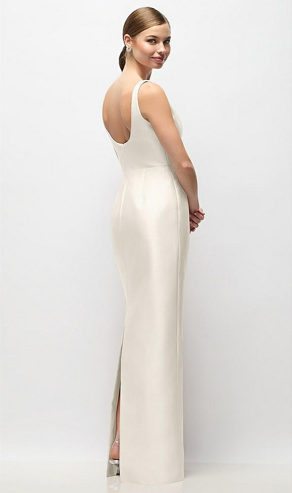 Back View - Ivory Scoop Neck Satin Column Maxi Dress