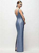 Rear View Thumbnail - Larkspur Blue Scoop Neck Satin Column Maxi Dress