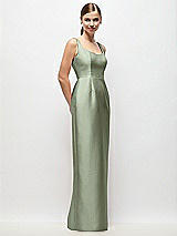 Side View Thumbnail - Sage Scoop Neck Satin Column Maxi Dress