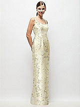 Side View Thumbnail - Butter Yellow Floral Scoop Neck Floral Satin Column Maxi Dress