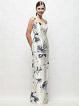 Side View Thumbnail - Inkwash Blue Floral Scoop Neck Floral Satin Column Maxi Dress